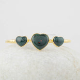 Heart Bangle - Gemstone Cuff Bracelet - Bloodstone Bangle - 925 Solid Silver Bracelet - Gold Plated - Gift for Birthday - Jewelry for Ladies